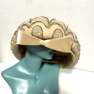 1950s-60s Sangers beaded Cream Bow Hat